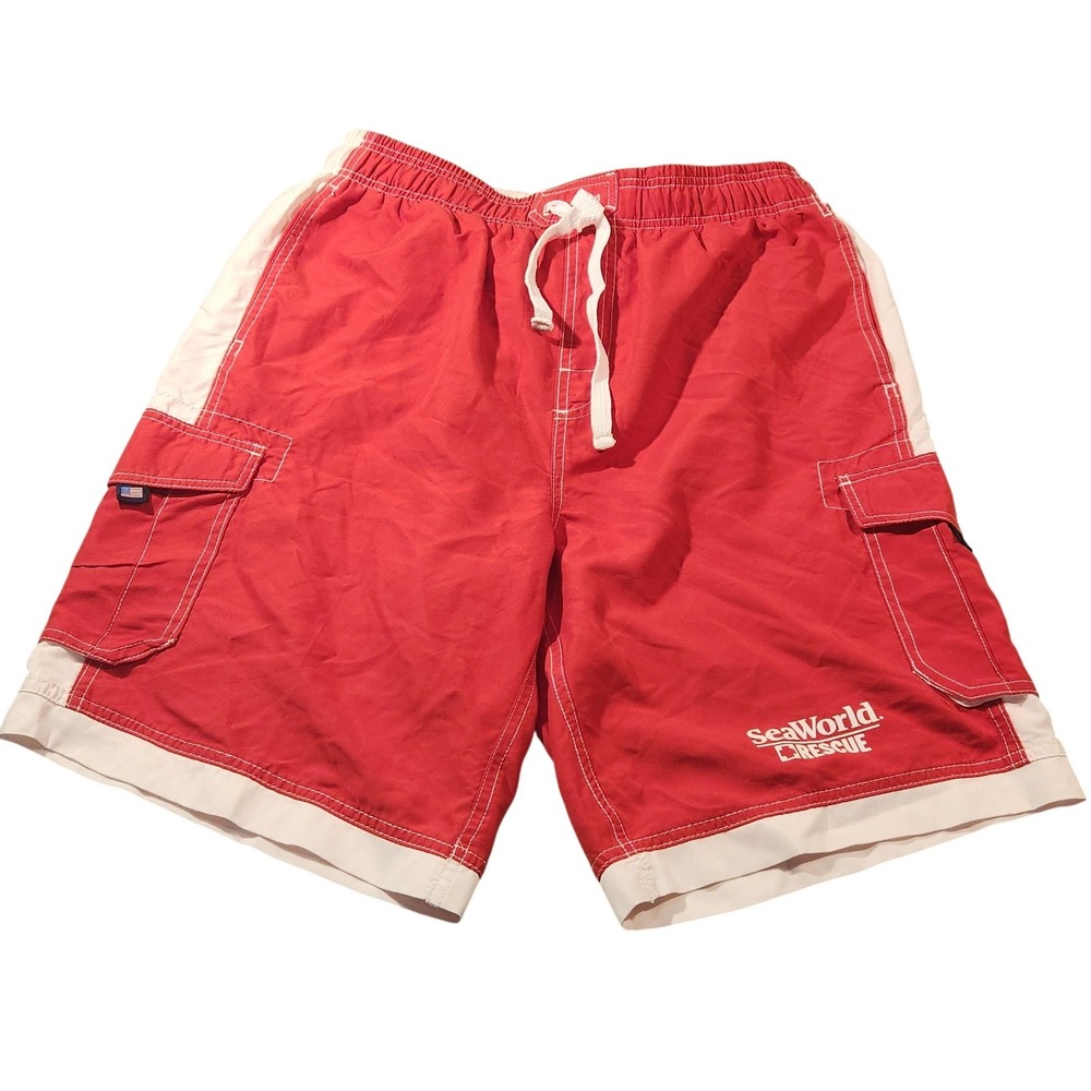 Vintage Y2K SeaWorld Rescue Shorts Mens Large‎ Board Swim Trunks Cargo Lifeguard